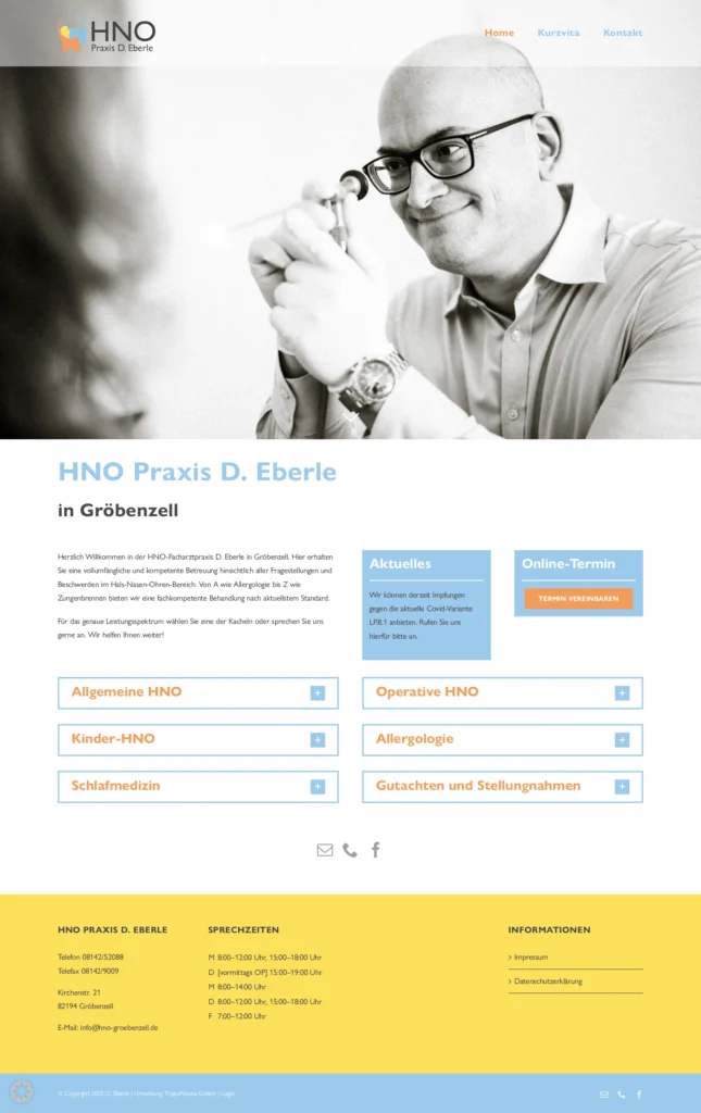 D. Eberle HNO Praxis Screenshot Main Page